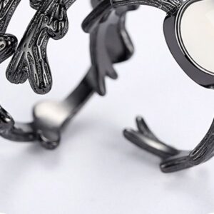 Deux bagues de couple en laiton plaque argent noir, motif branches avec perle blanche