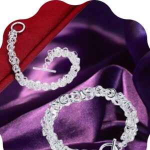 Bracelet Chaîne Maille Byzantine Argenté pour Femme Métal Plaqué Argent Poli 20 g Bijou Tendance Cadeau