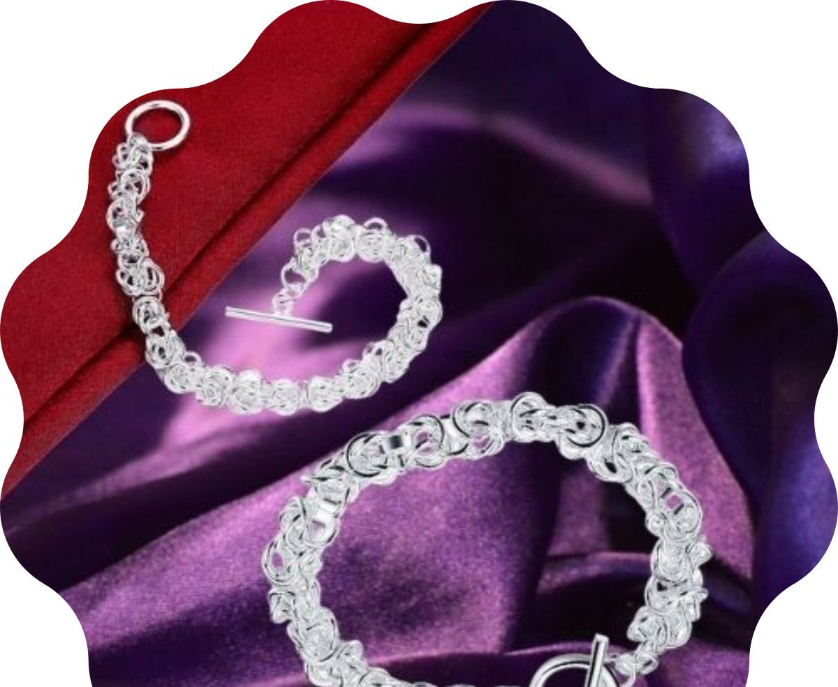 Bracelet Chaîne Maille Byzantine Argenté pour Femme Métal Plaqué Argent Poli 20 g Bijou Tendance Cadeau