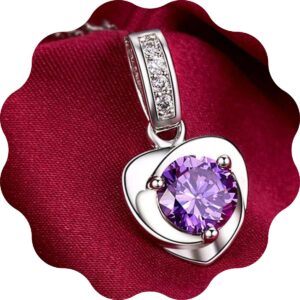 Collier cristal mauve coeur argenté