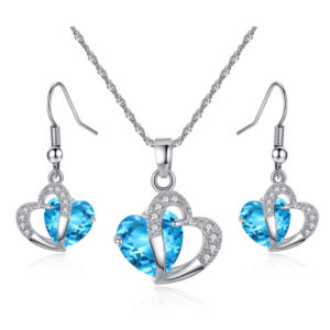 Parure Zircon bleu ciel dans coeur