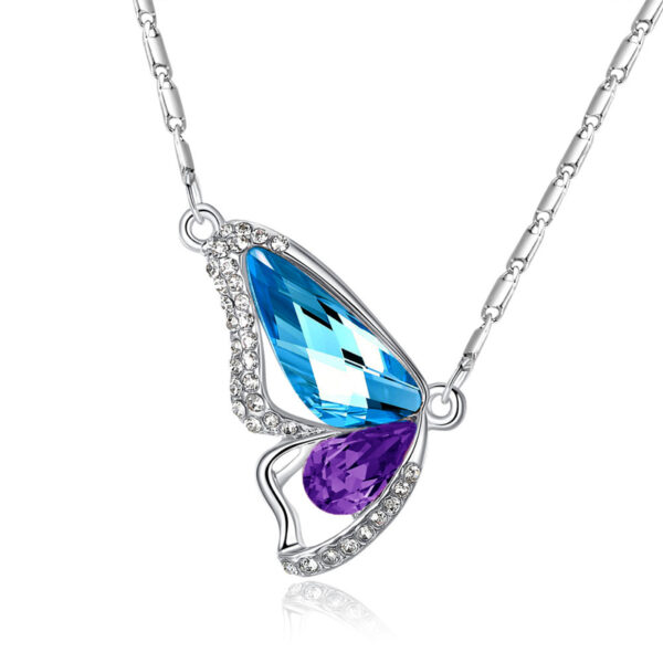 Collier ailes de papillon pierre bleue et mauve – Image 2