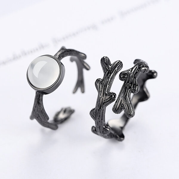 Bagues de couple branches noires et perle – Image 2
