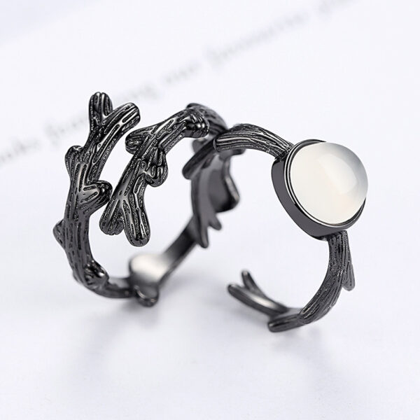 Bagues de couple branches noires et perle – Image 3