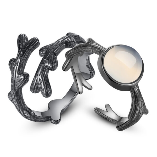Bagues de couple branches noires et perle – Image 4