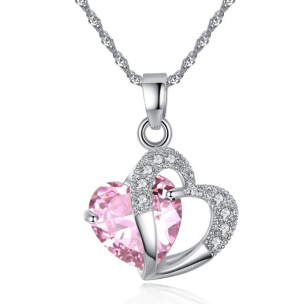 Collier argenté pierre rose et coeur – Image 3