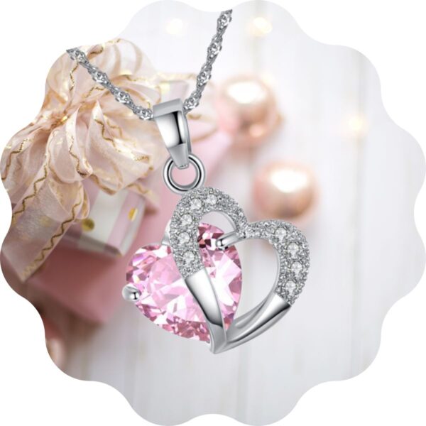 Collier argenté pierre rose et coeur