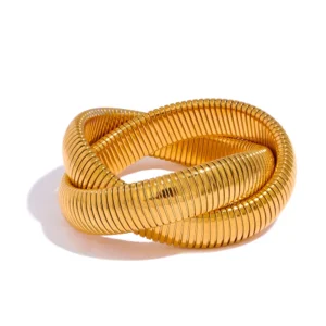 Bracelet Jonc Femme Acier Inoxydable Plaquage Or PVD Large