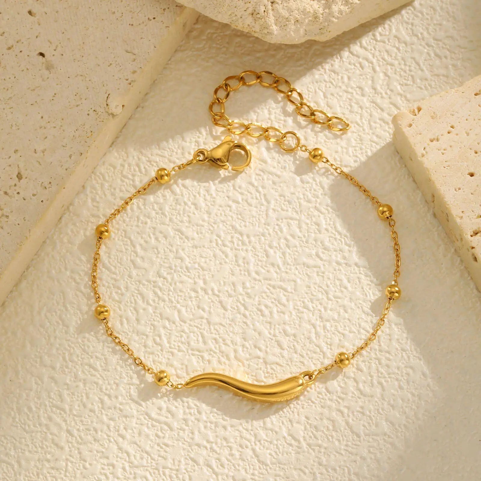 Bracelet Chaîne Satellite Corne Italienne Acier Inox Doré Femme – Image 5