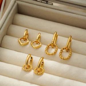 Boucles d'oreilles Femme Torsadées Dorées Acier Inoxydable Rétro