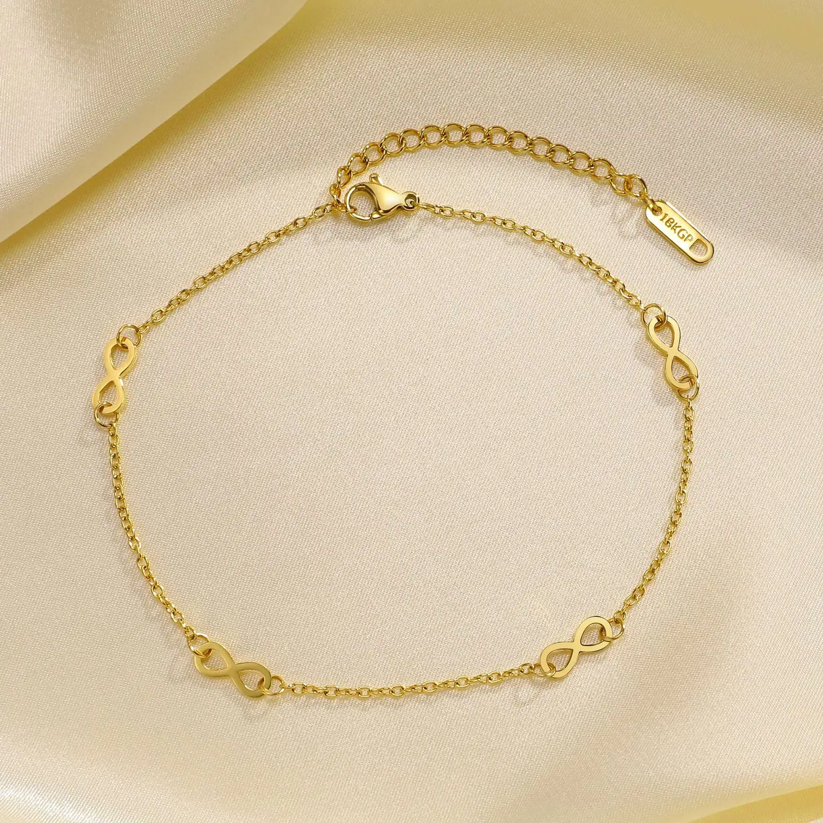 Bracelet de cheville Infini plaqué or acier inoxydable femme – Image 4