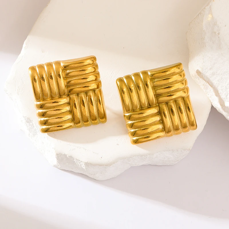 Boucles d'Oreilles Puces Géométriques Plaqué Or Femme – Image 15