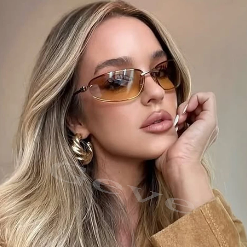 Lunettes de Soleil Ovale Femme Y2K Sans Monture UV400 – Image 6