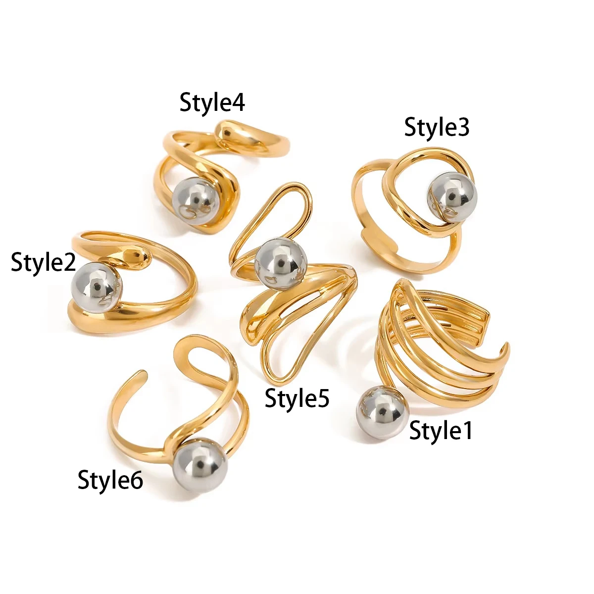 Bague Femme Plaqué Or, Billes Multicolores Acier Inoxydable Yori – Image 6
