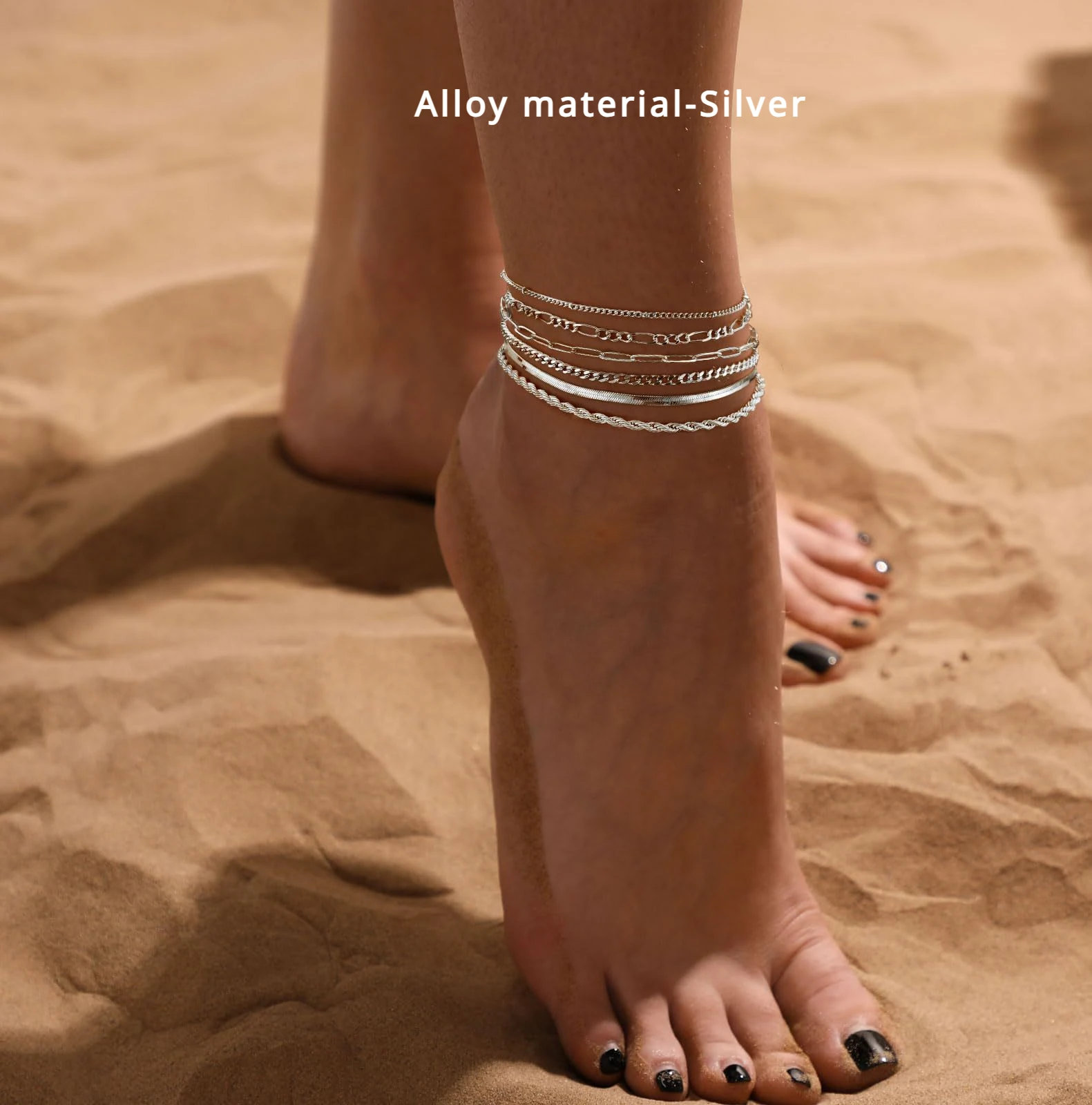 Set 6 Bracelets de Cheville Femme Plaqué Or Acier Inox Étanches – Image 6