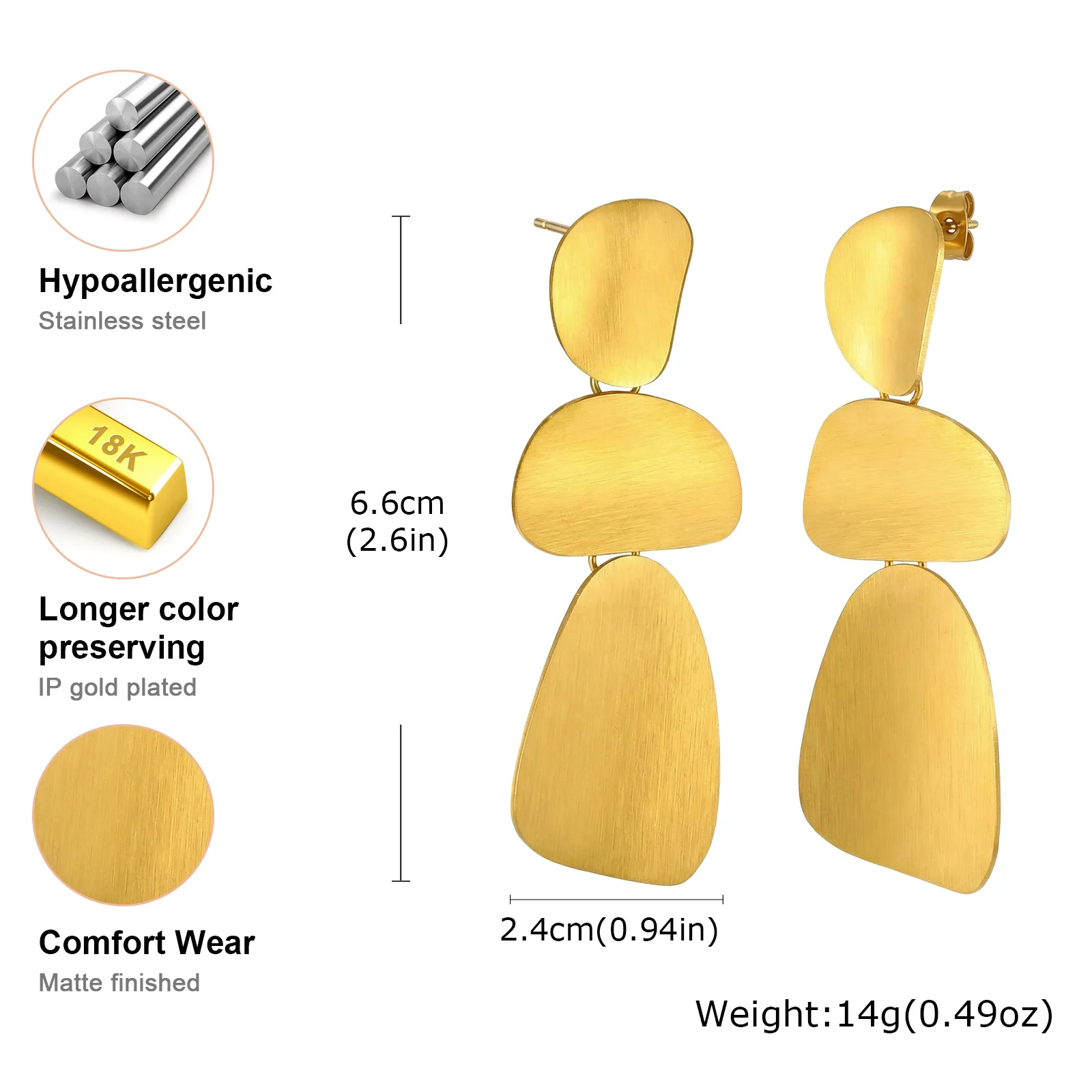 Boucles d'oreilles pendantes géométriques acier inoxydable plaqué or – Image 7