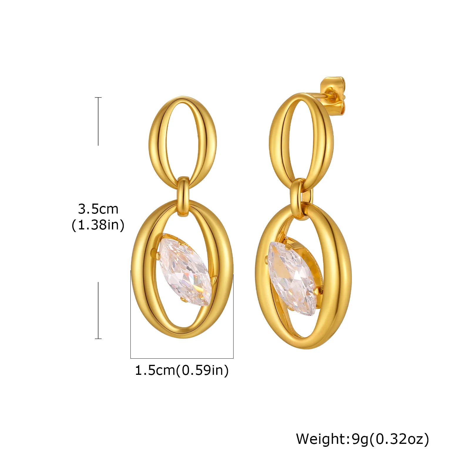 Boucles d'oreilles pendantes géométriques acier inoxydable plaqué or – Image 15