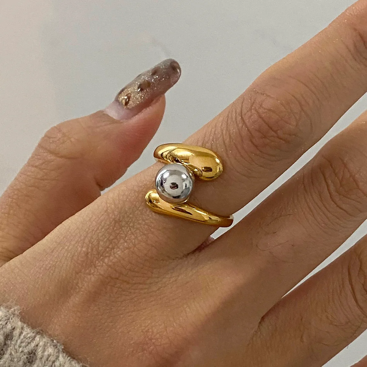 Bague Femme Plaqué Or, Billes Multicolores Acier Inoxydable Yori – Image 5