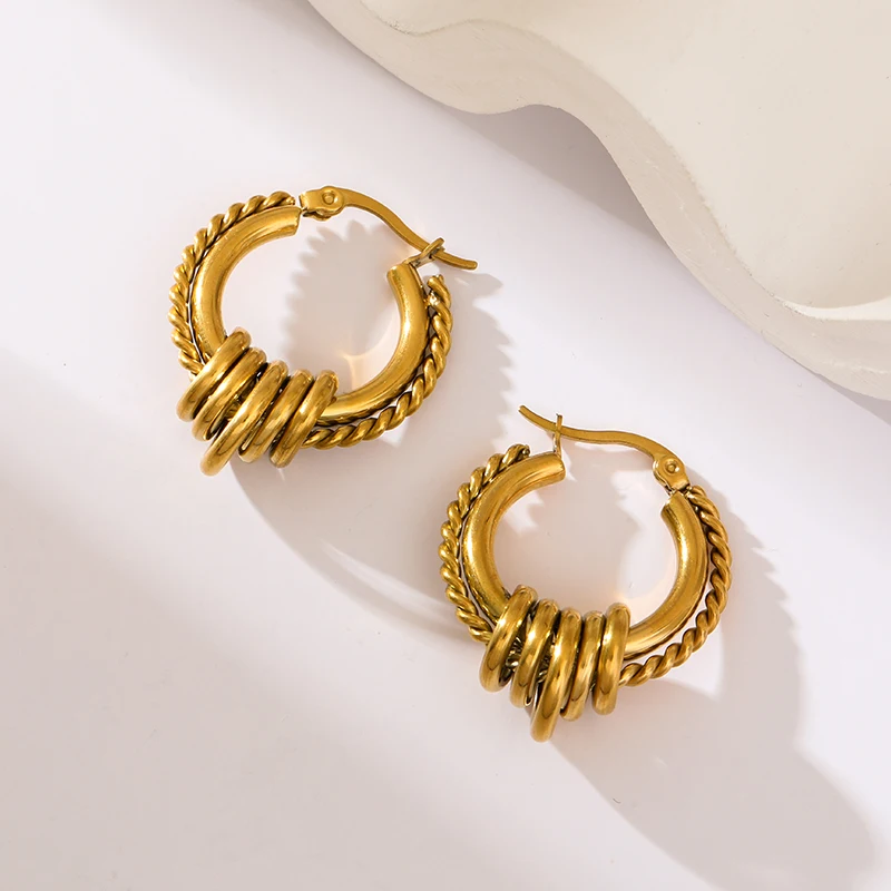 Boucles d'Oreilles Puces Géométriques Plaqué Or Femme – Image 16