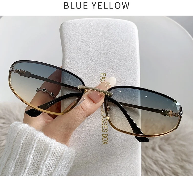 Lunettes de Soleil Ovale Femme Y2K Sans Monture UV400 – Image 15