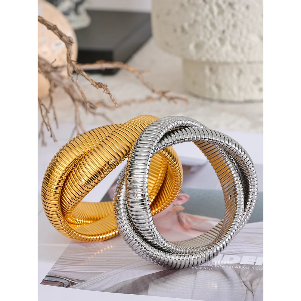 Bracelet Jonc Femme Acier Inoxydable Plaquage Or PVD Large – Image 6