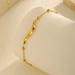 Bracelet Chaîne Satellite Corne Italienne Acier Inox Doré Femme