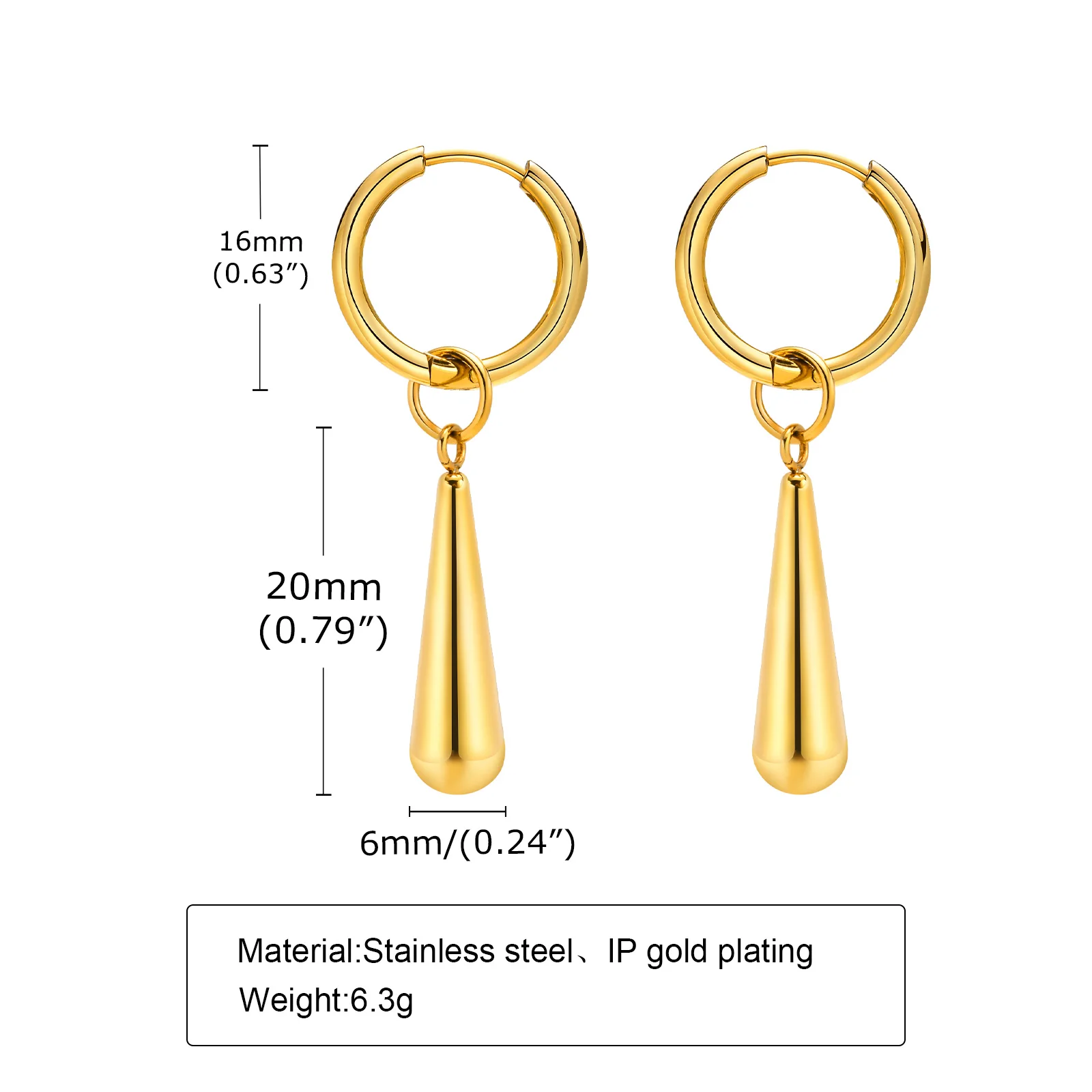 Boucles d'oreilles pendantes géométriques acier inoxydable plaqué or – Image 12