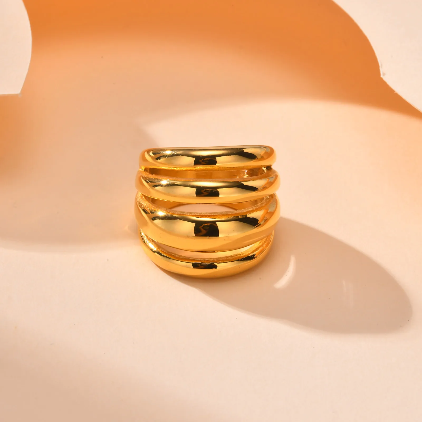 Bague Chunky Multicouche Dorée Femme en Acier Inoxydable – Image 5