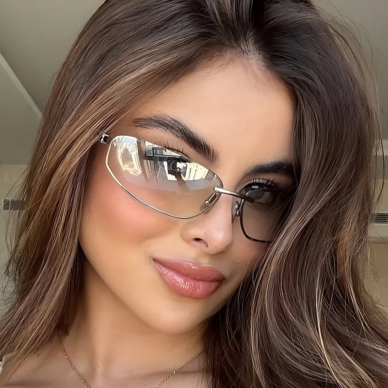 Lunettes de Soleil Ovale Femme Y2K Sans Monture UV400 – Image 7