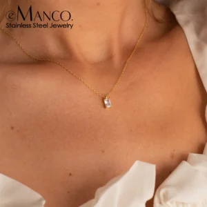 Collier Femme Plaqué Or Acier Inox Zircon Rectangulaire