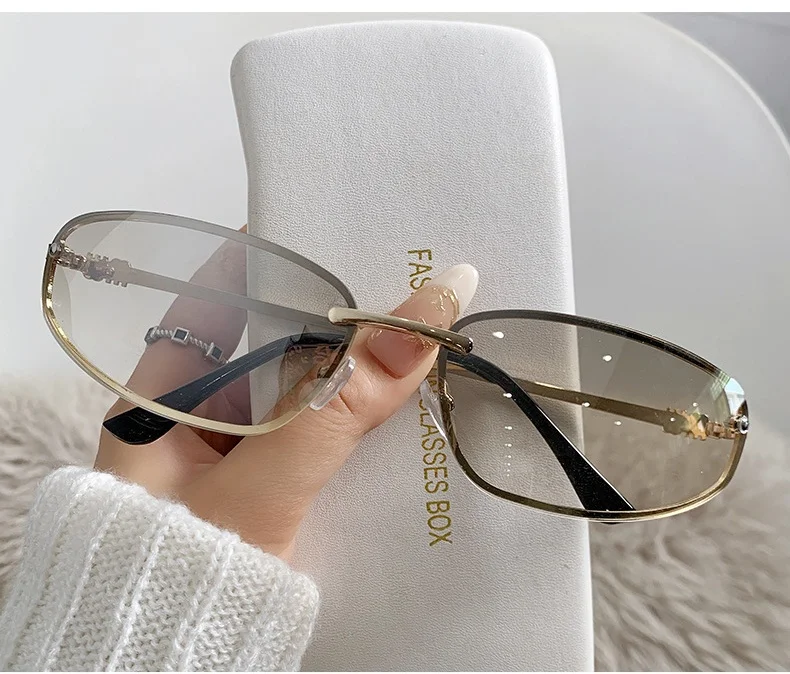 Lunettes de Soleil Ovale Femme Y2K Sans Monture UV400 – Image 9
