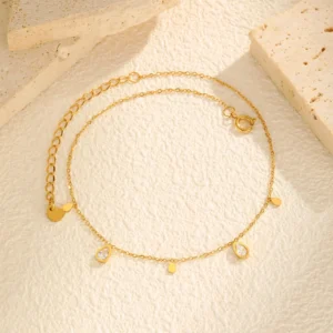 Women's Zircon Drop Anklet Stainless Steel Gold