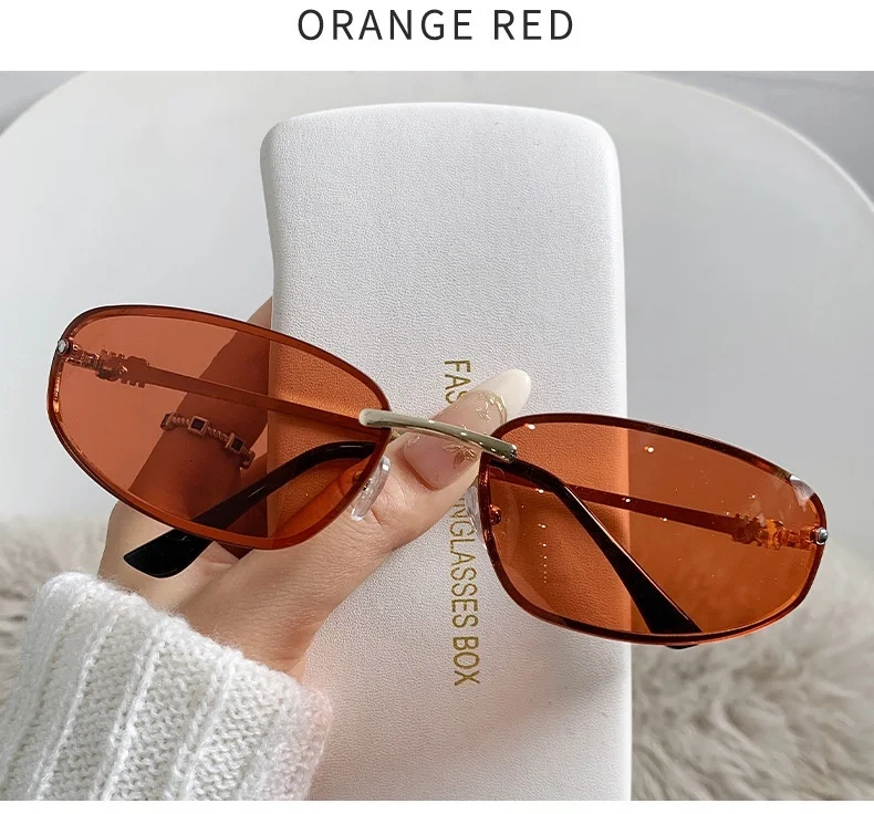 Lunettes de Soleil Ovale Femme Y2K Sans Monture UV400 – Image 16