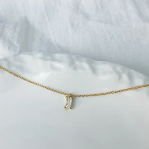 Women's Gold-Plated Stainless Steel Necklace with Rectangular Zircon
