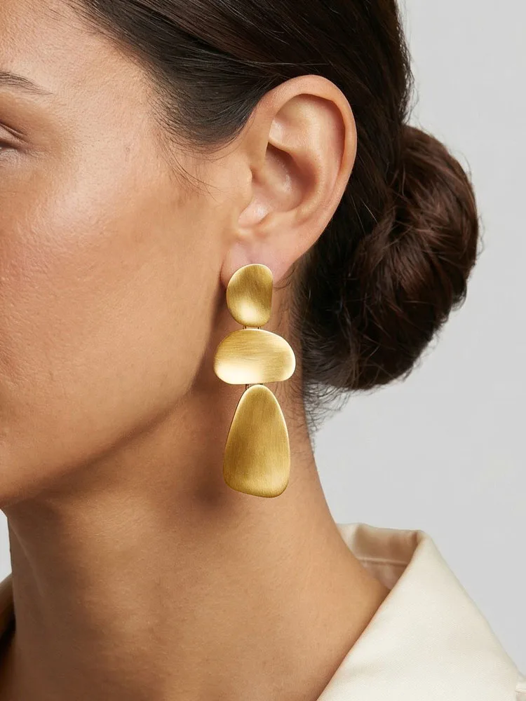 Boucles d'oreilles pendantes géométriques acier inoxydable plaqué or – Image 2