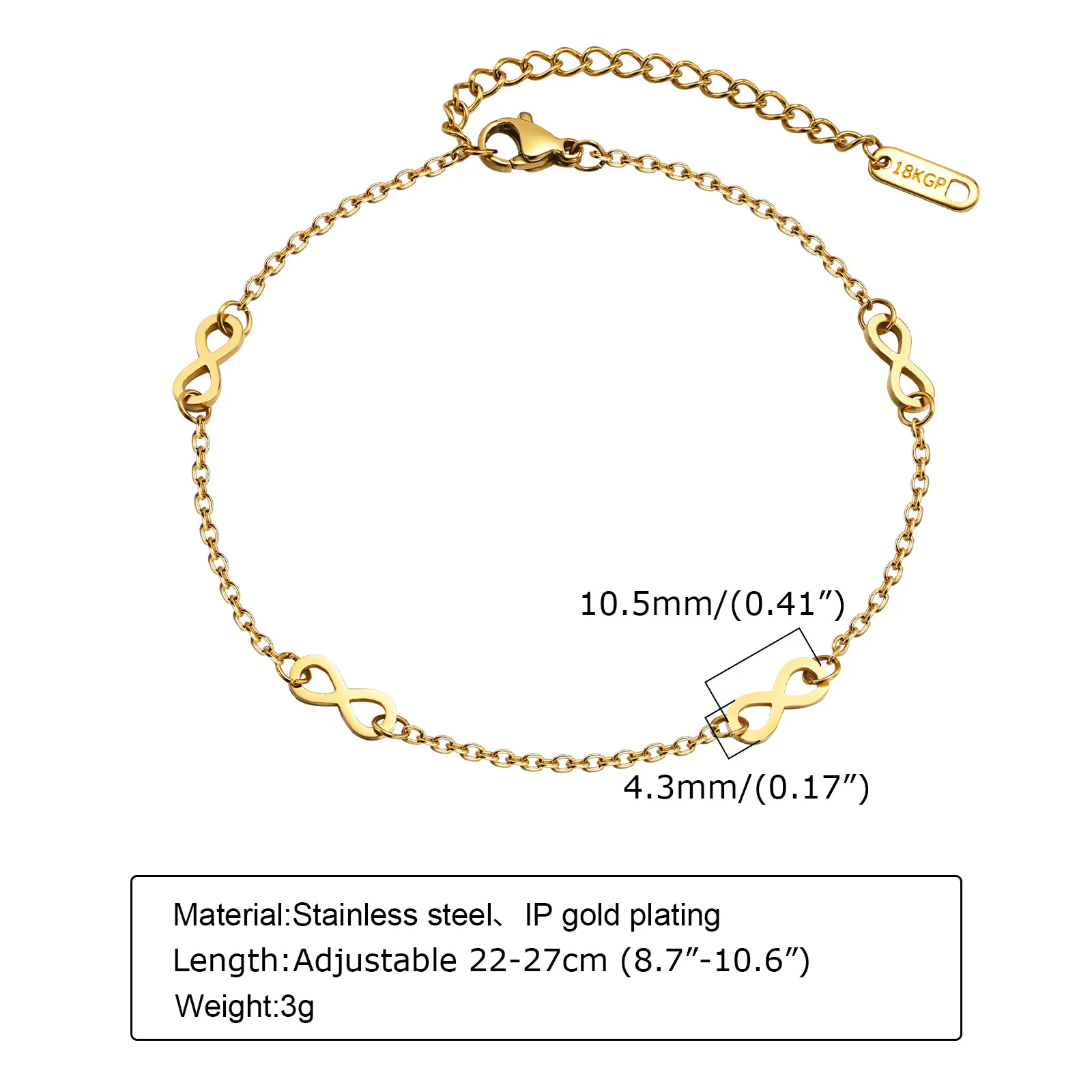Bracelet de cheville Infini plaqué or acier inoxydable femme – Image 3