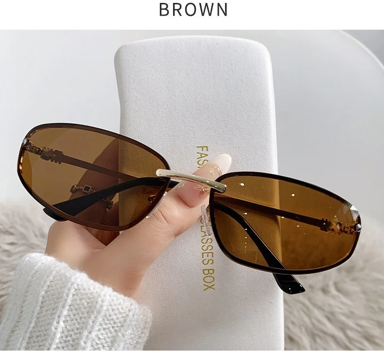 Lunettes de Soleil Ovale Femme Y2K Sans Monture UV400 – Image 14