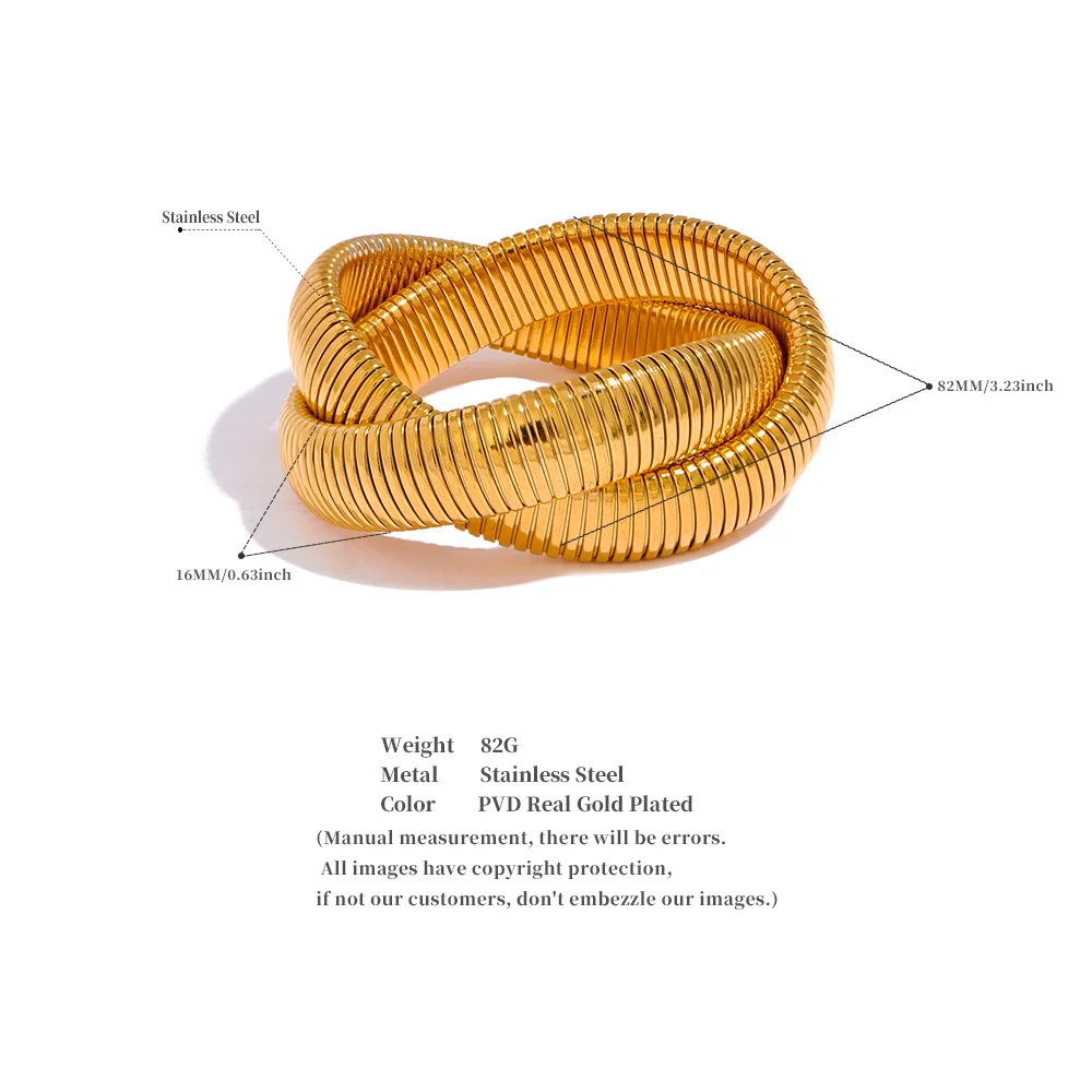 Bracelet Jonc Femme Acier Inoxydable Plaquage Or PVD Large – Image 5