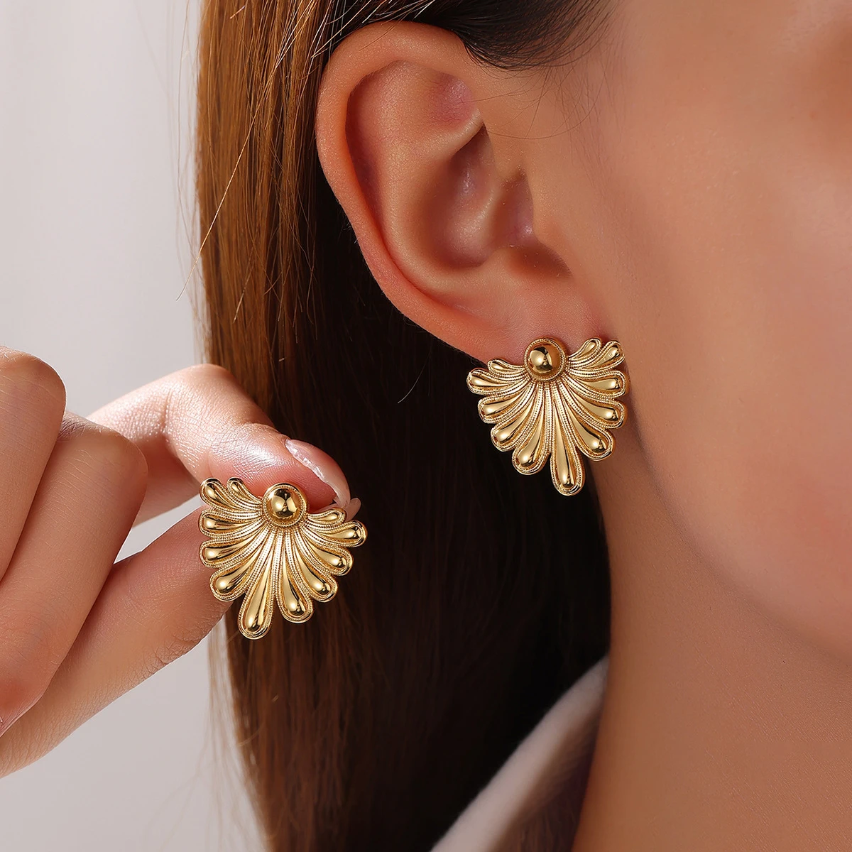 Boucles d'Oreilles Puces Géométriques Plaqué Or Femme – Image 11