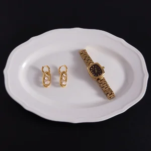 Boucles d’Oreilles Créoles Pendantes Maillon Ovale et Zircon Blanc, Acier Inoxydable Plaqué Or pour Femme — photo 4