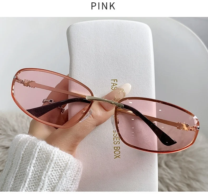 Lunettes de Soleil Ovale Femme Y2K Sans Monture UV400 – Image 17