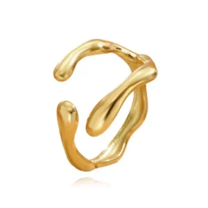 Bague Femme Acier Inoxydable Plaqué Or 18K Étanche Tendance Géométrique