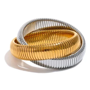 Bracelet jonc femme acier inox plaqué or 18K étanche mode