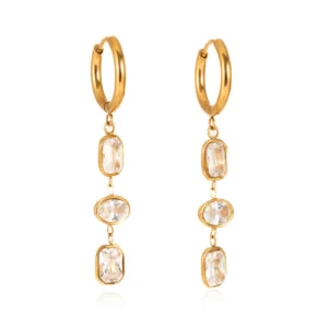 Boucles d'Oreilles Pendantes Zircon Doré - Acier Inox Élégant Femme