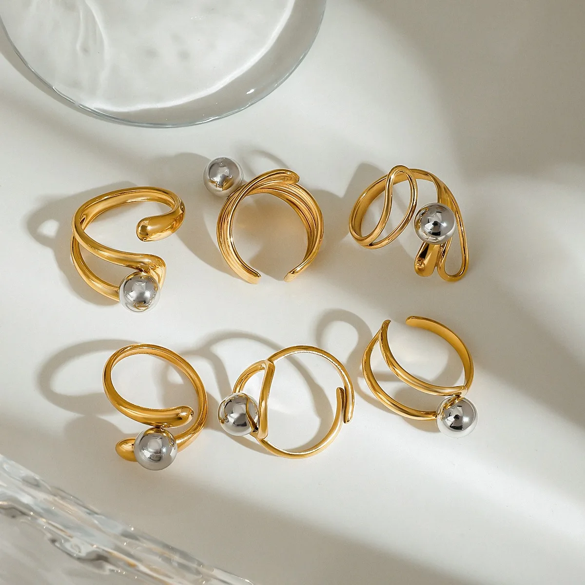 Bague Femme Plaqué Or, Billes Multicolores Acier Inoxydable Yori – Image 4