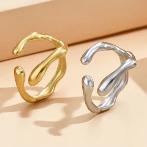Bague Femme Acier Inoxydable Plaqué Or 18K Étanche Tendance Géométrique