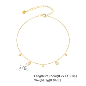 Chaîne de cheville Goutte Zircon Acier Inox Doré Femme