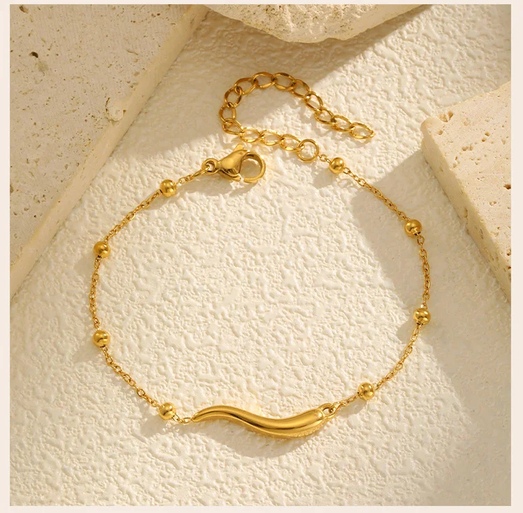 Bracelet Chaîne Satellite Corne Italienne Acier Inox Doré Femme – Image 2
