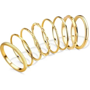 Set 8 Bagues Acier Inoxydable Plaqué Or Minimalistes Femme & Homme