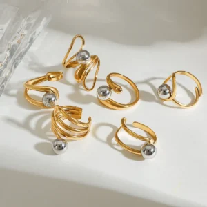 Bague Femme Plaqué Or, Billes Multicolores Acier Inoxydable Yori
